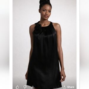 A.B.S. by Allen Schwartz Black Cocktail Dress | Size 0 Petite | Floral Shoulder